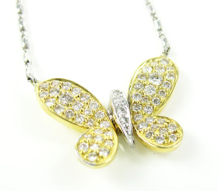 Ladies 18k solid yellow & white gold diamond butterfly pendant with chain 0.55ct - Image 2