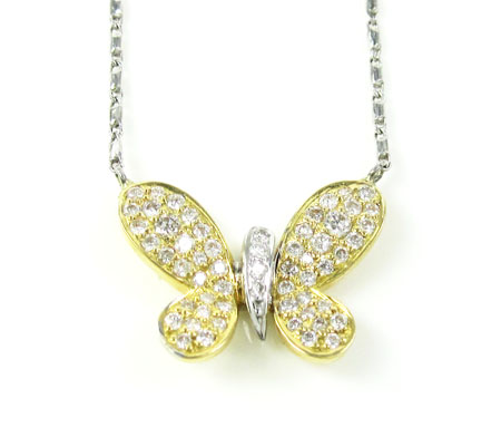 Ladies 18k solid yellow & white gold diamond butterfly pendant with chain 0.55ct