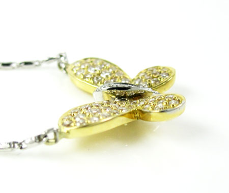 Ladies 18k solid yellow & white gold diamond butterfly pendant with chain 0.55ct