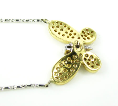 Ladies 18k solid yellow & white gold diamond butterfly pendant with chain 0.55ct