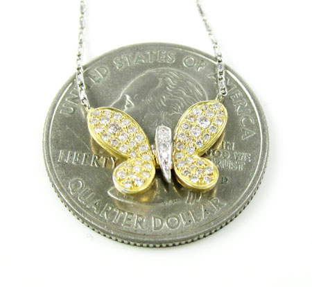 Ladies 18k solid yellow & white gold diamond butterfly pendant with chain 0.55ct