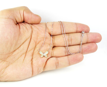 Ladies 18k solid yellow & white gold diamond butterfly pendant with chain 0.55ct