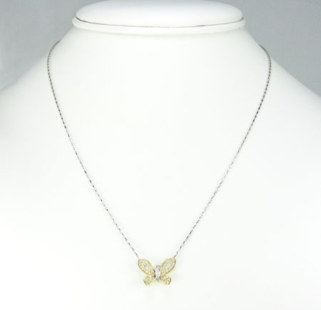 Ladies 18k solid yellow & white gold diamond butterfly pendant with chain 0.55ct - Image 9
