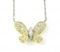Ladies 18k solid yellow & white gold diamond butterfly pendant with chain 0.55ct