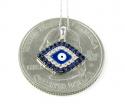 Ladies 14k solid white gold blue & white diamond evil eye pendant with chain 0.30ct