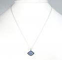 Ladies 14k solid white gold blue & white diamond evil eye pendant with chain 0.30ct