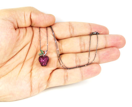 Ladies 18k solid black & white gold ruby & sapphire apple pendant with chain 1.25ct