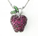 Ladies 18k solid black & white gold ruby & sapphire apple pendant with chain 1.25ct