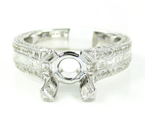 Ladies 18k white gold round & baguette diamond semi mount ring 1.28ct