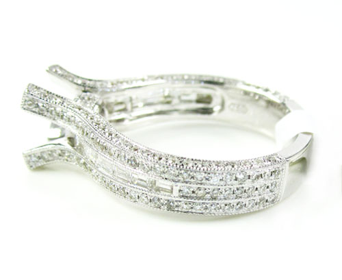 Ladies 18k white gold round & baguette diamond semi mount ring 1.28ct