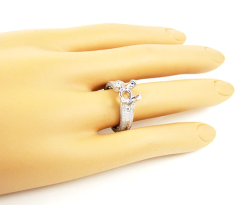 Ladies 18k white gold round & baguette diamond semi mount ring 1.28ct