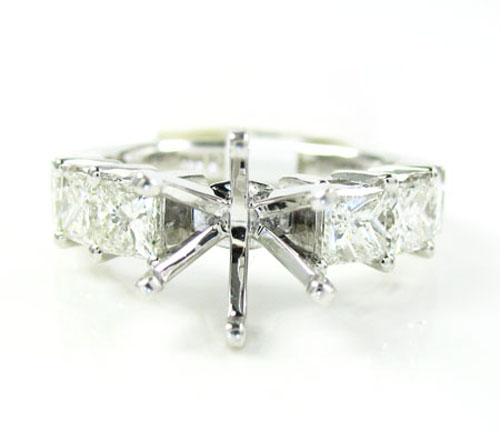 Ladies 18k white gold princess cut diamond semi mount ring 1.60ct