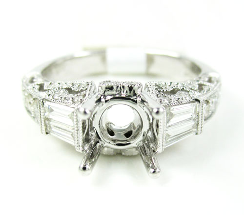 Ladies 14k white gold round & baguette diamond semi mount ring 0.62ct