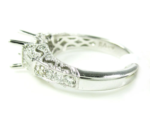 Ladies 14k white gold round & baguette diamond semi mount ring 0.62ct