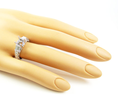 Ladies 14k white gold round & baguette diamond semi mount ring 0.62ct