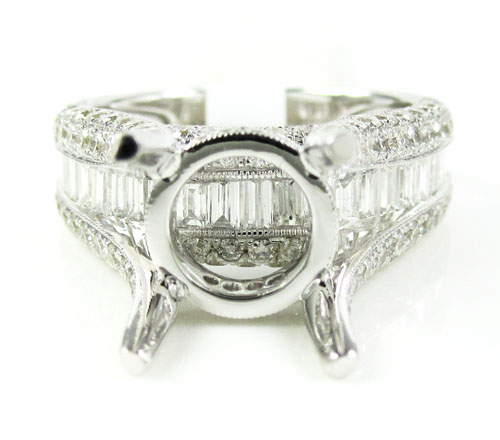 Ladies 18k white gold round & baguette diamond semi mount ring 2.04ct
