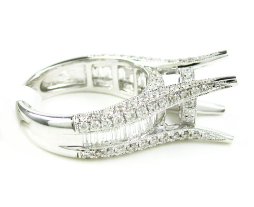 Ladies 18k white gold round & baguette diamond semi mount ring 2.04ct