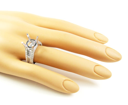 Ladies 18k white gold round & baguette diamond semi mount ring 2.04ct