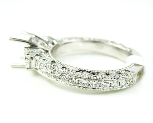 Ladies 18k white gold round diamond semi mount ring 1.36ct