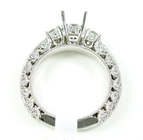 Ladies 18k white gold round diamond semi mount ring 1.36ct