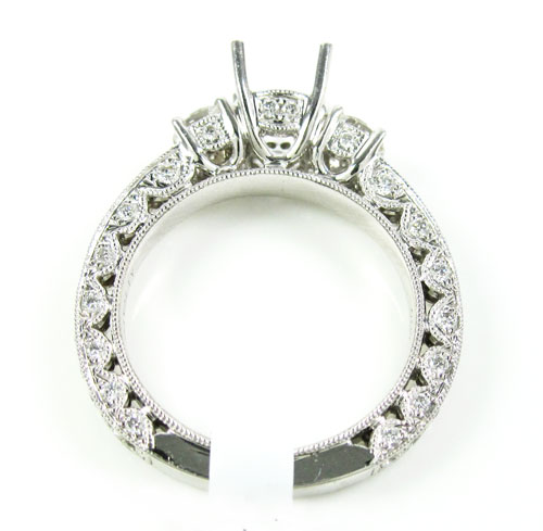 Ladies 18k white gold round diamond semi mount ring 1.36ct