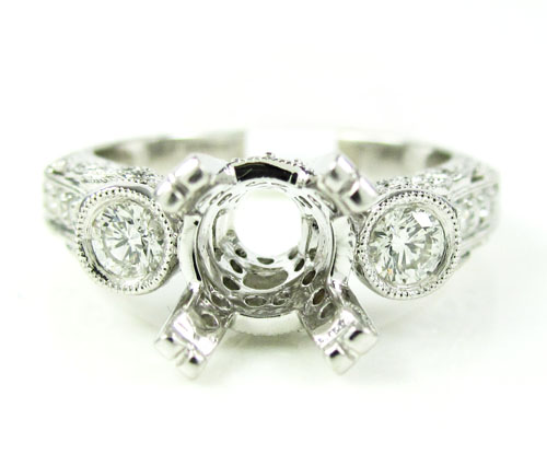 Ladies 14k white gold round diamond semi mount ring 0.56ct