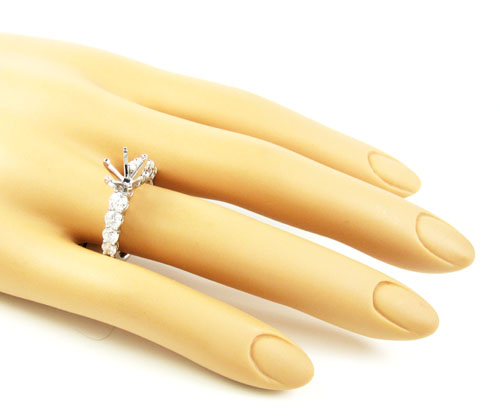 Ladies 18k white gold round diamond semi mount ring 1.23ct