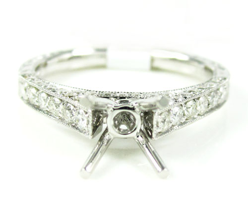 Ladies 18k white gold round diamond semi mount ring 0.60ct