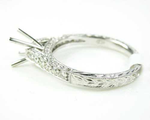 Ladies 18k white gold round diamond semi mount ring 0.60ct