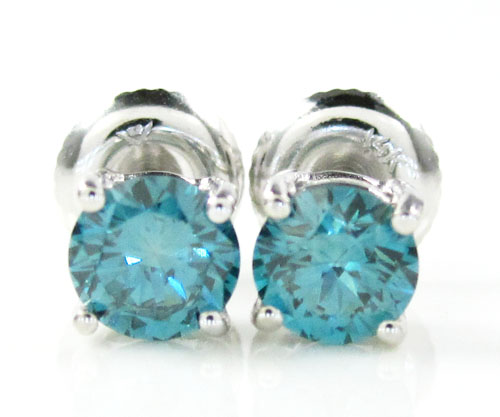 14k large gold blue round diamond studs 1.00ct