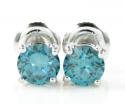 14k large gold blue round diamond studs 1.00ct