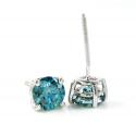 14k large gold blue round diamond studs 1.00ct