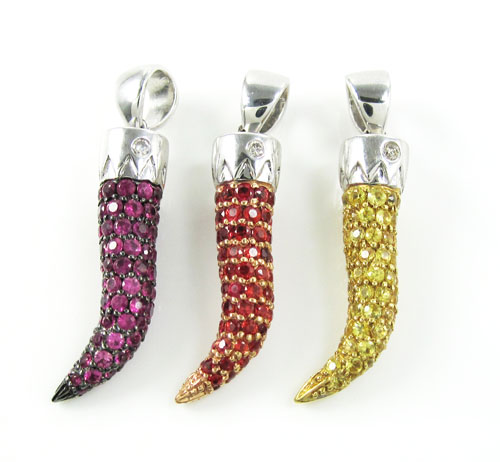 Unisex 18k gold sapphire & diamond italian horn pendant 1.36ct