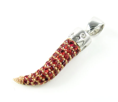 Unisex 18k gold sapphire & diamond italian horn pendant 1.36ct - Image 3