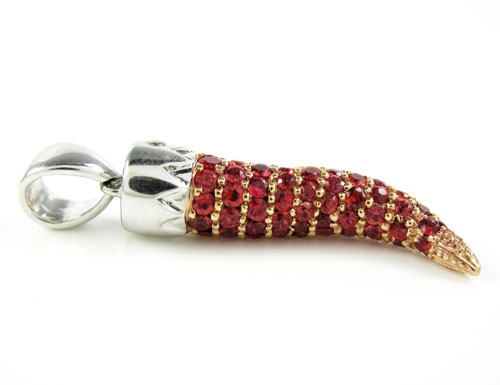 Unisex 18k gold sapphire & diamond italian horn pendant 1.36ct
