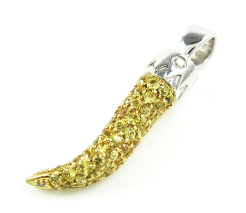 Unisex 18k gold sapphire & diamond italian horn pendant 1.36ct - Image 8