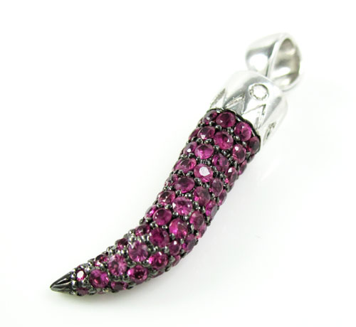 Unisex 18k gold sapphire & diamond italian horn pendant 1.36ct