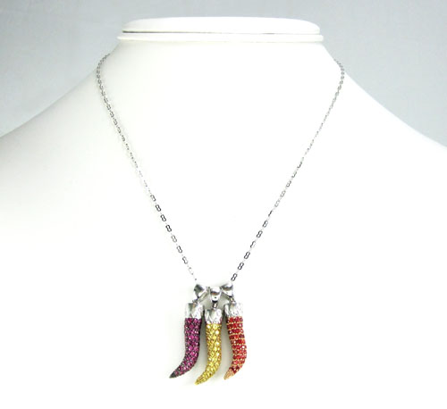 Unisex 18k gold sapphire & diamond italian horn pendant 1.36ct