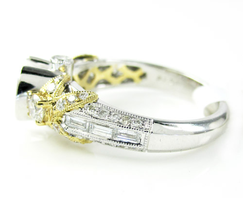 14k two tone gold diamond flower semi mount ring set 0.78ct - Image 3