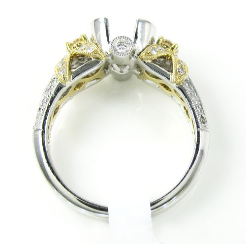 14k two tone gold diamond flower semi mount ring set 0.78ct - Image 4