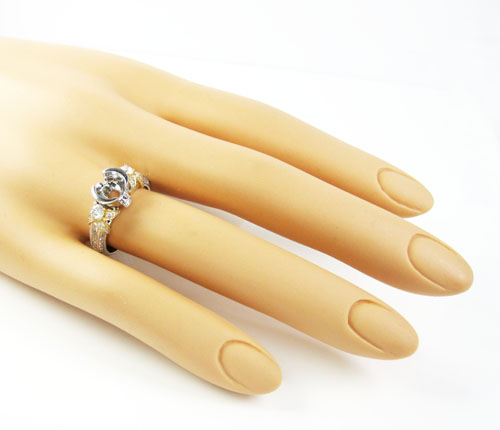 14k two tone gold diamond flower semi mount ring set 0.78ct - Image 5