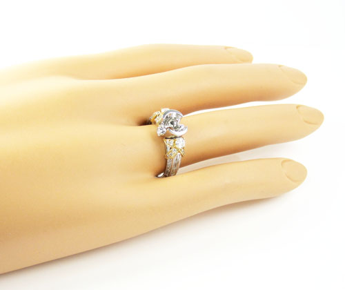 14k two tone gold diamond flower semi mount ring set 0.78ct - Image 6