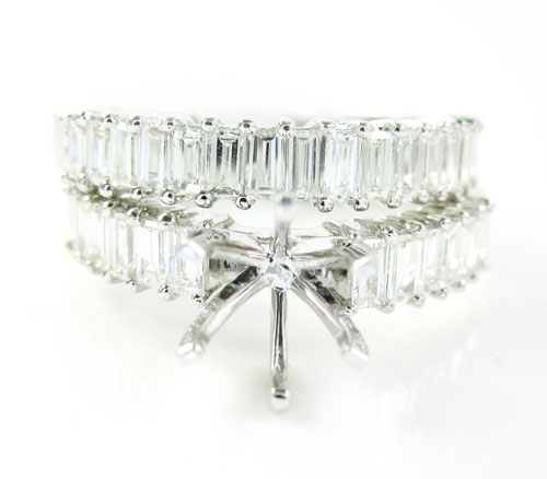 18k white gold baguette diamond semi mount ring set 1.18ct