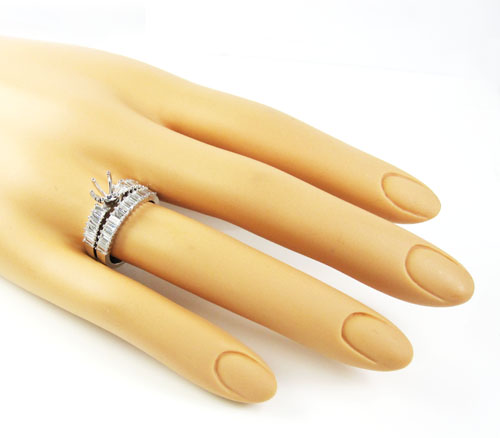 18k white gold baguette diamond semi mount ring set 1.18ct
