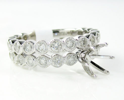 14k white gold round diamond semi mount ring set 1.28ct