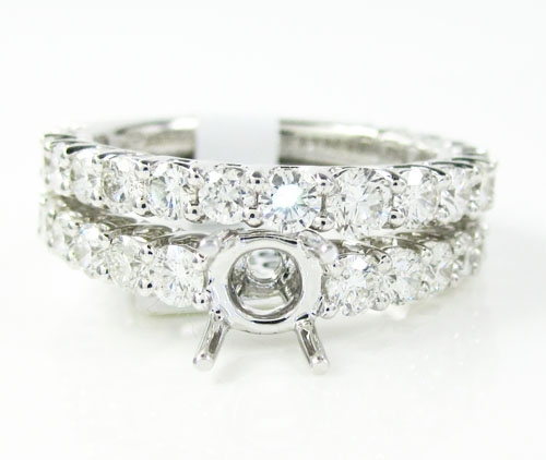 18k white gold round diamond semi mount ring set 2.21ct