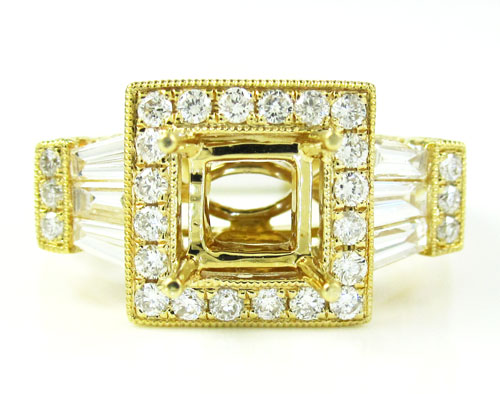18k yellow gold baguette & round diamond semi mount ring 1.60ct