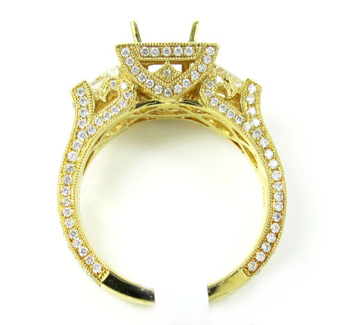 18k yellow gold baguette & round diamond semi mount ring 1.60ct