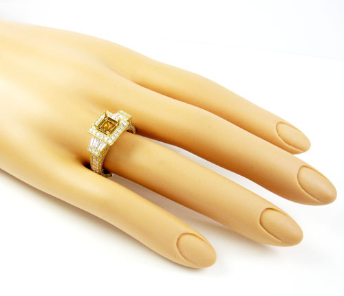 18k yellow gold baguette & round diamond semi mount ring 1.60ct