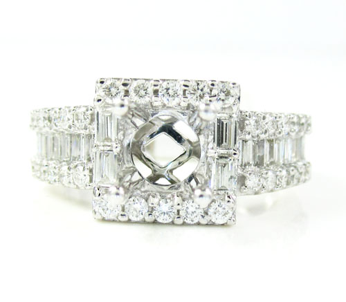 14k white gold round & baguette diamond semi mount ring 0.93ct